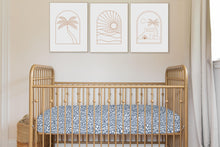 Load image into Gallery viewer, Organic Jersey Cotton Fitted Cot Sheet ~ Wild Rosettes Faded Denim
