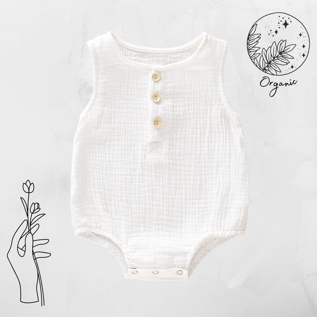 Organic Muslin Romper Suit ~ White